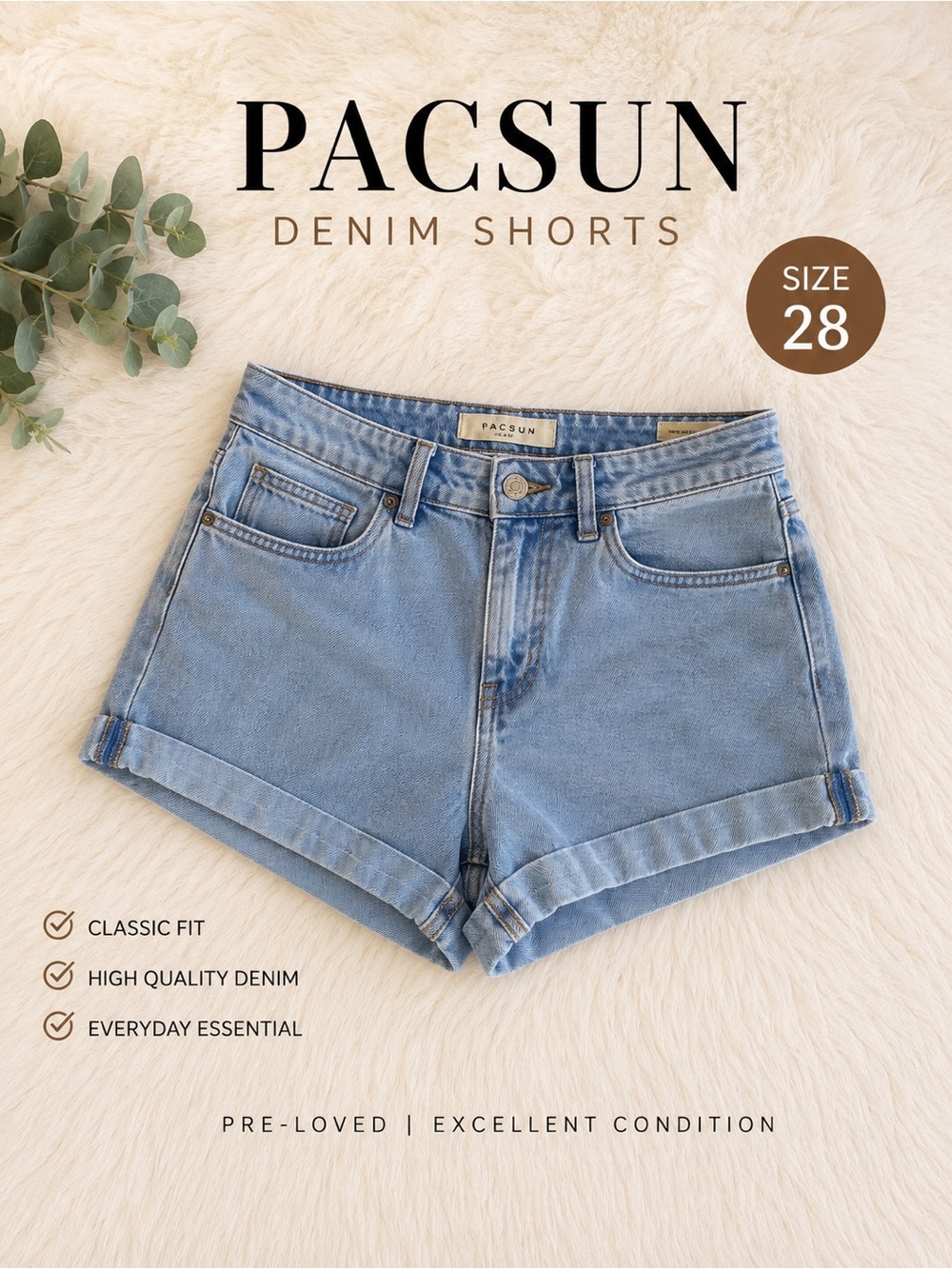 PacSun Light Wash Denim Cuffed Shorts